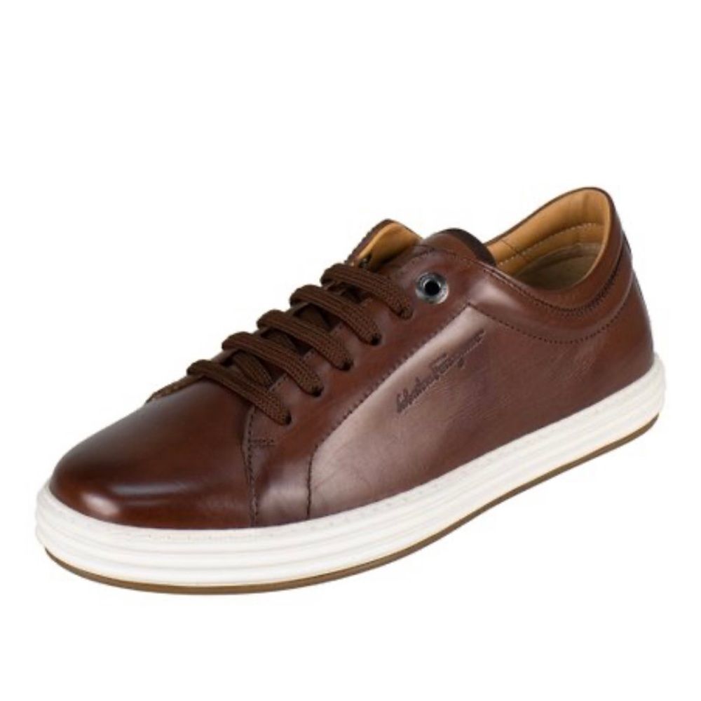 Salvatore Ferragamo Brown Newport Casual Sneakers Leather Lace Up Sneakers 8